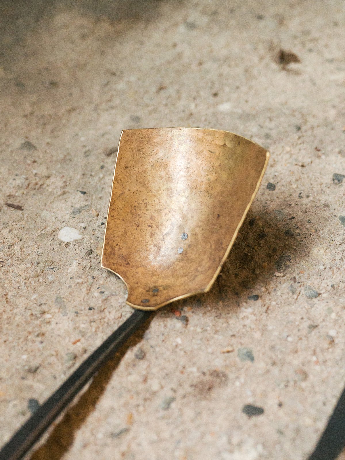 Forged Iron handle, Formed and hammered brass bowl