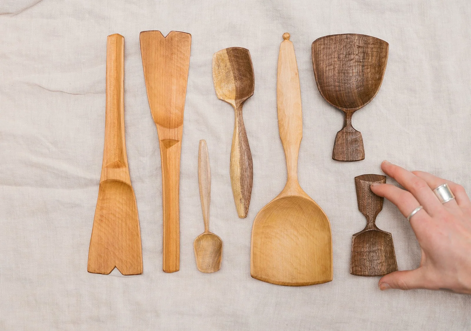 Madrona and Walnut hand carved utensils