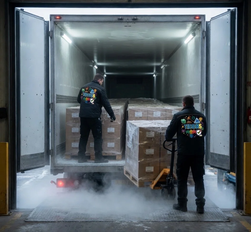 Two TiDDRs technicians loading pallets into a refrigerated truck used for freeze processing of documents and archives.