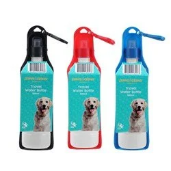 Travel bottles of water for your dog, Available in black, red, and blue colors
