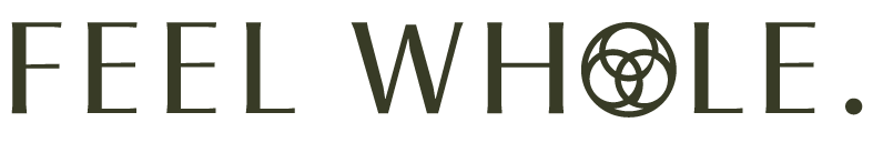 Text reading "FEEL WHOLE." with a circular symbol inside the 'O' in 'WHOLE'.