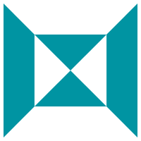 A geometric design with a central square, surrounded by triangles and parallelograms in shades of teal, arranged symmetrically on a black background.