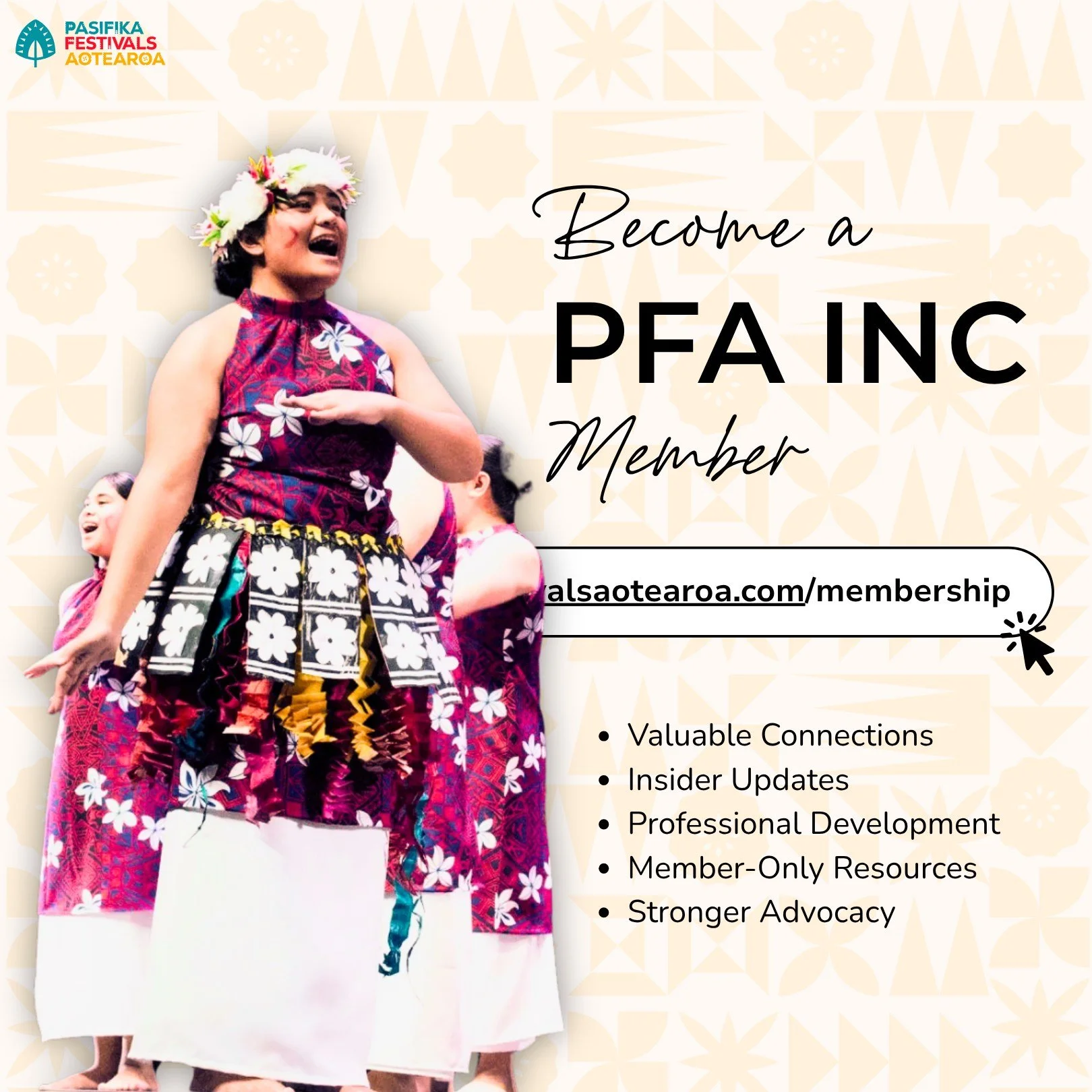 BECOME A PFA INC. MEMBER 🫱🏽&zwj;🫲🏾

Pasifika festivals are stronger when we work together.

By becoming a member of Pasifika Festivals Aotearoa Inc., you join a growing network committed to strengthening, supporting and advocating for Pasifika fe