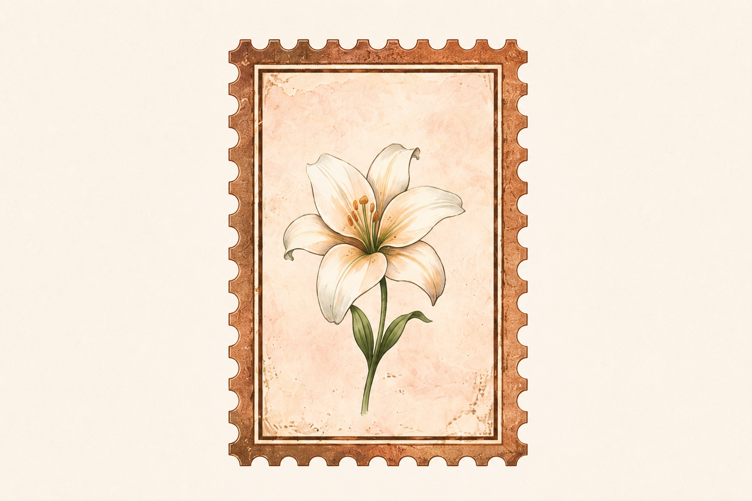 The Shulamite Reflections logo featuring a white lily on a vintage postage stamp.