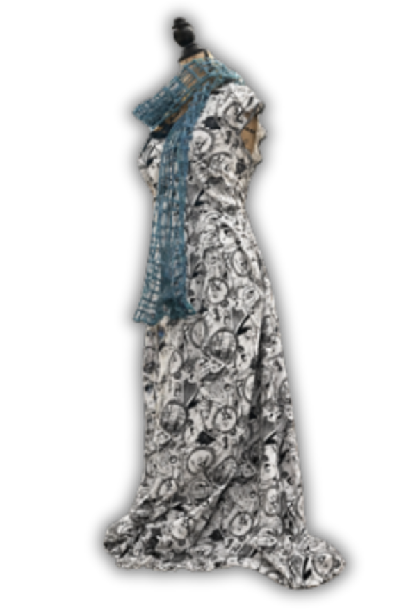 - Tim Burton inspired dress with Nightmare Before Christmas print and Corpse Bride scarf