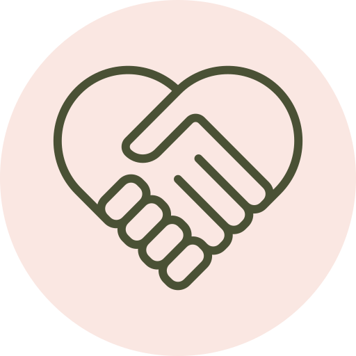Line drawing of two hands shaking inside a heart shape.