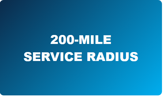 Blue background sign with white text that reads '200-MILE SERVICE RADIUS'.