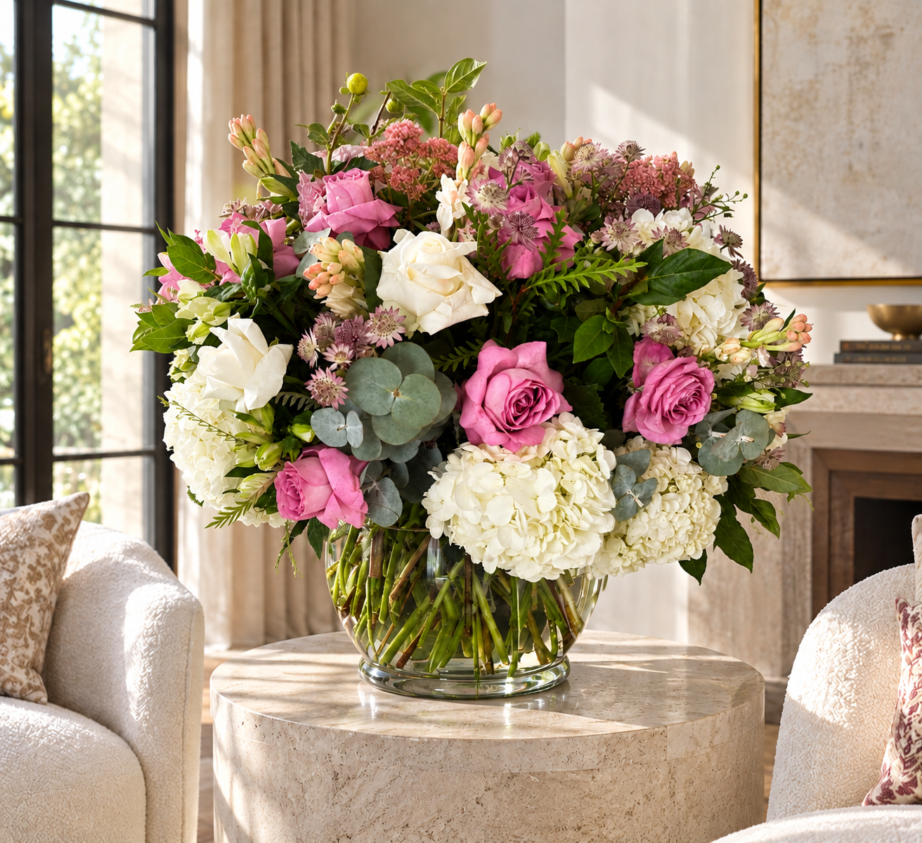 Elegant Pink and White Floral Centerpiece.png
