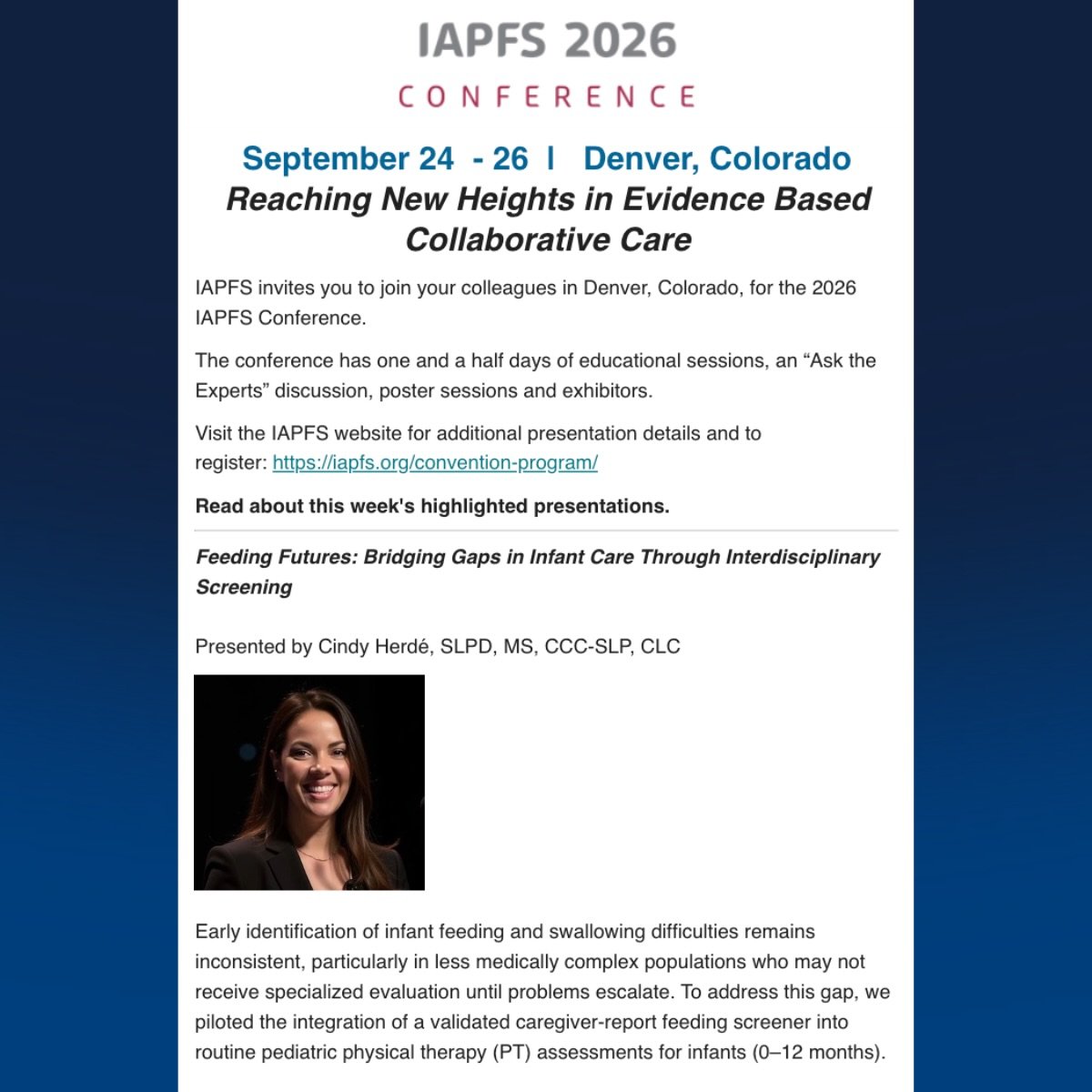 So excited to share that I&rsquo;ll be presenting at the IAPFS 2026 Conference in Denver this September! 🏔️🎉

This work began as my capstone project and here we are &mdash; presenting at IAPFS 2026! So grateful for this opportunity and everyone who