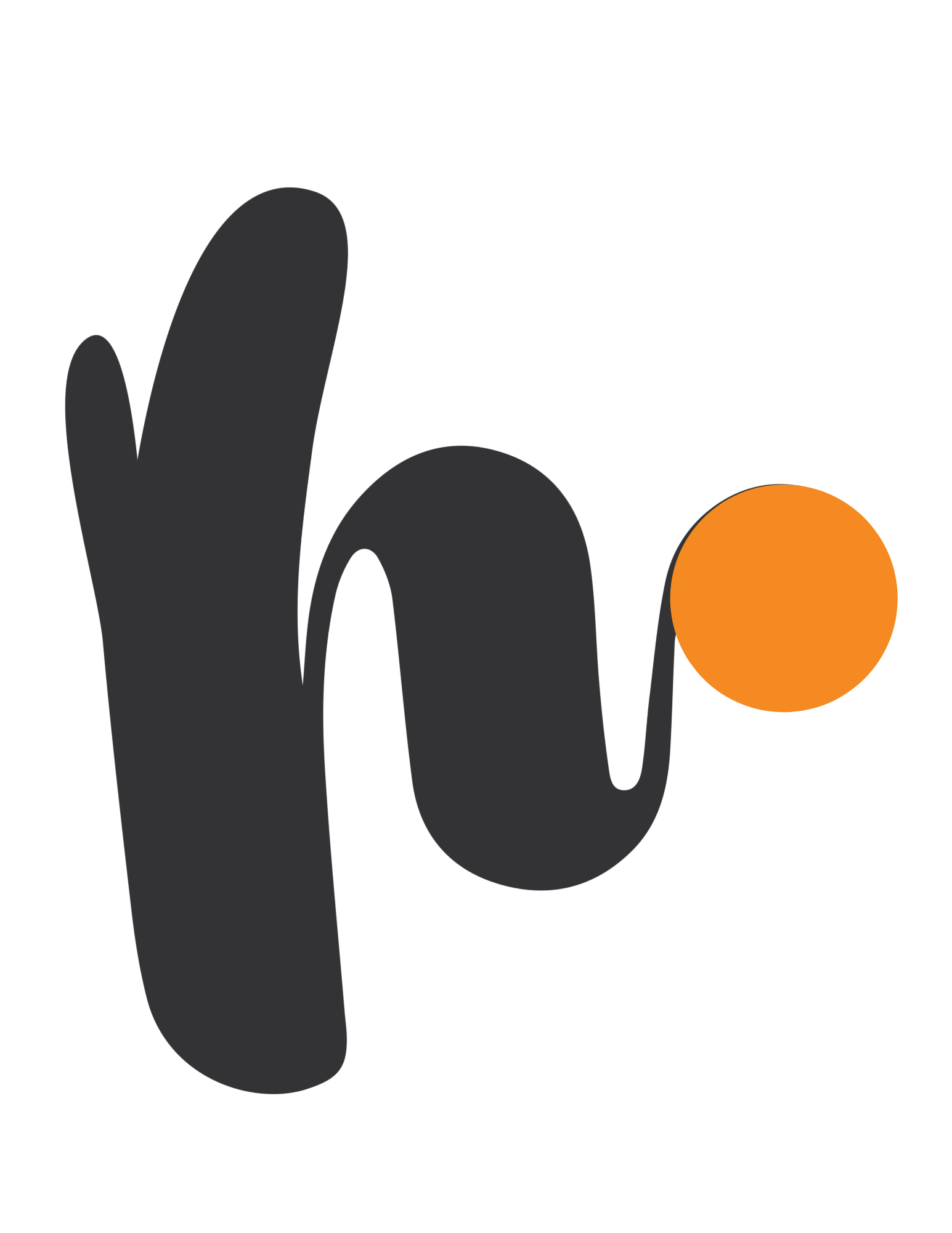 Abstract graphic design with black and orange shapes and curved lines.