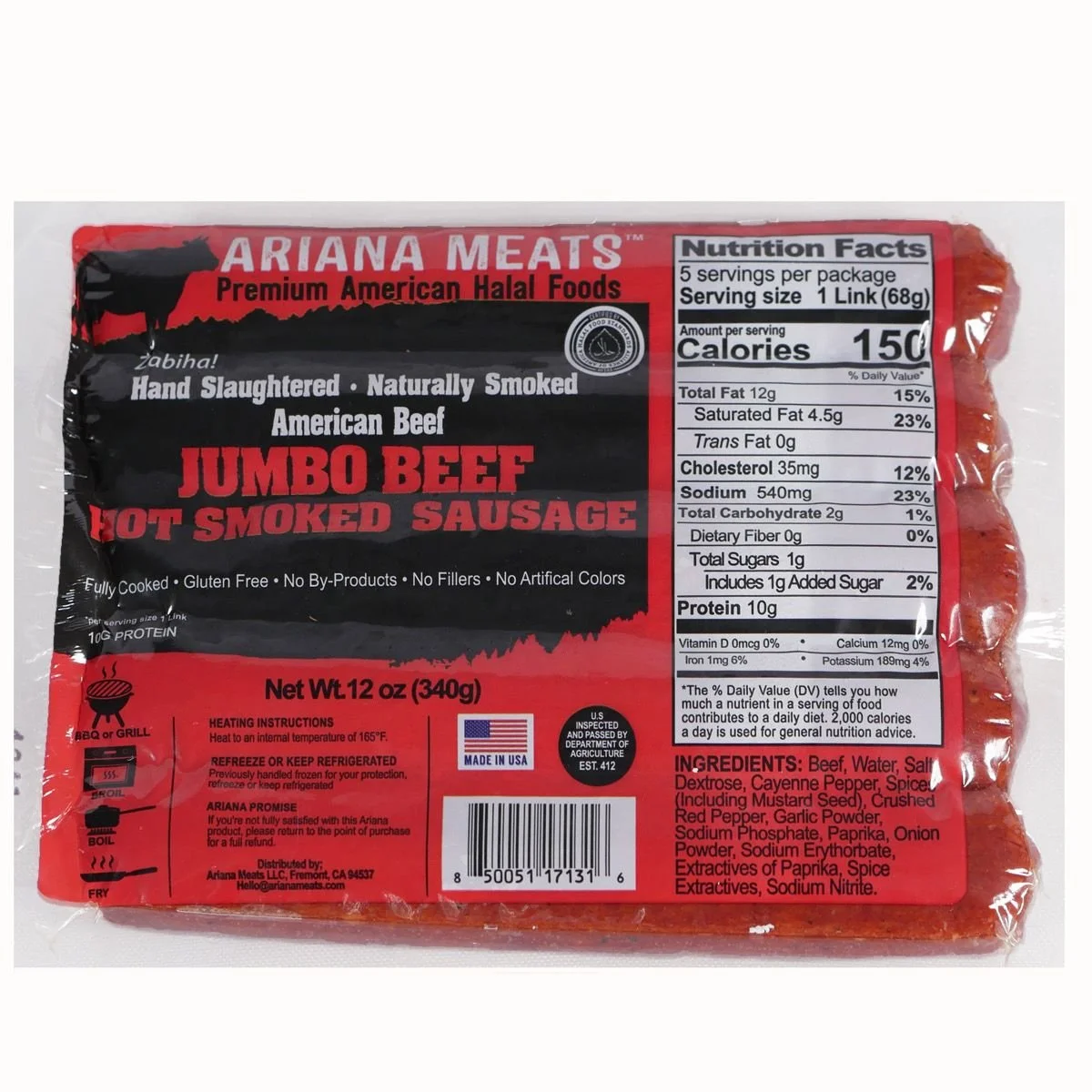 Jumbo Beef Hot Smoked Sausage
