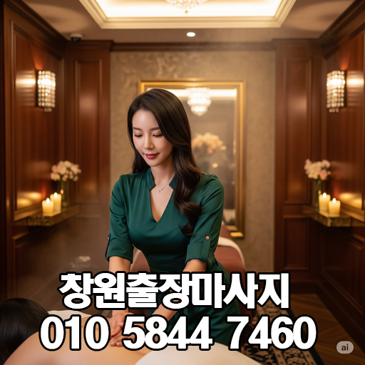 실내에서 미소 짓는 여성과 마사지 가격 안내 문구
