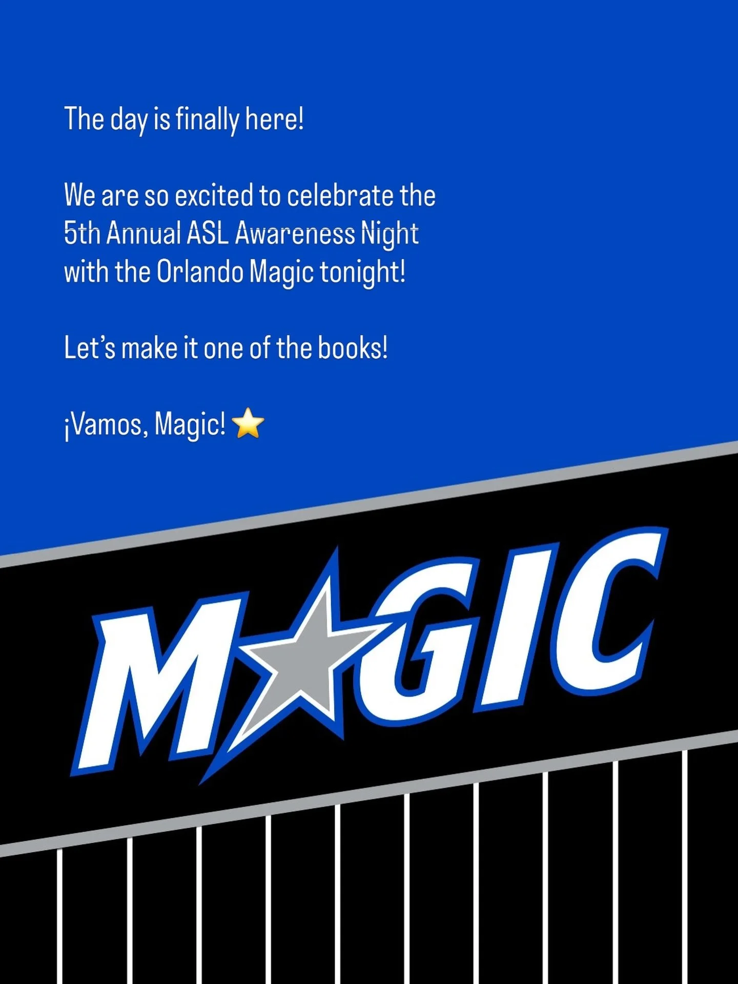 ⭐ The moment is here.

Tonight, we make history.

Proud to celebrate the 5th Annual ASL Awareness Night with the @orlandomagic - a powerful step forward for accessibility, visibility, and community.

This is more than a game.
This is representation.
