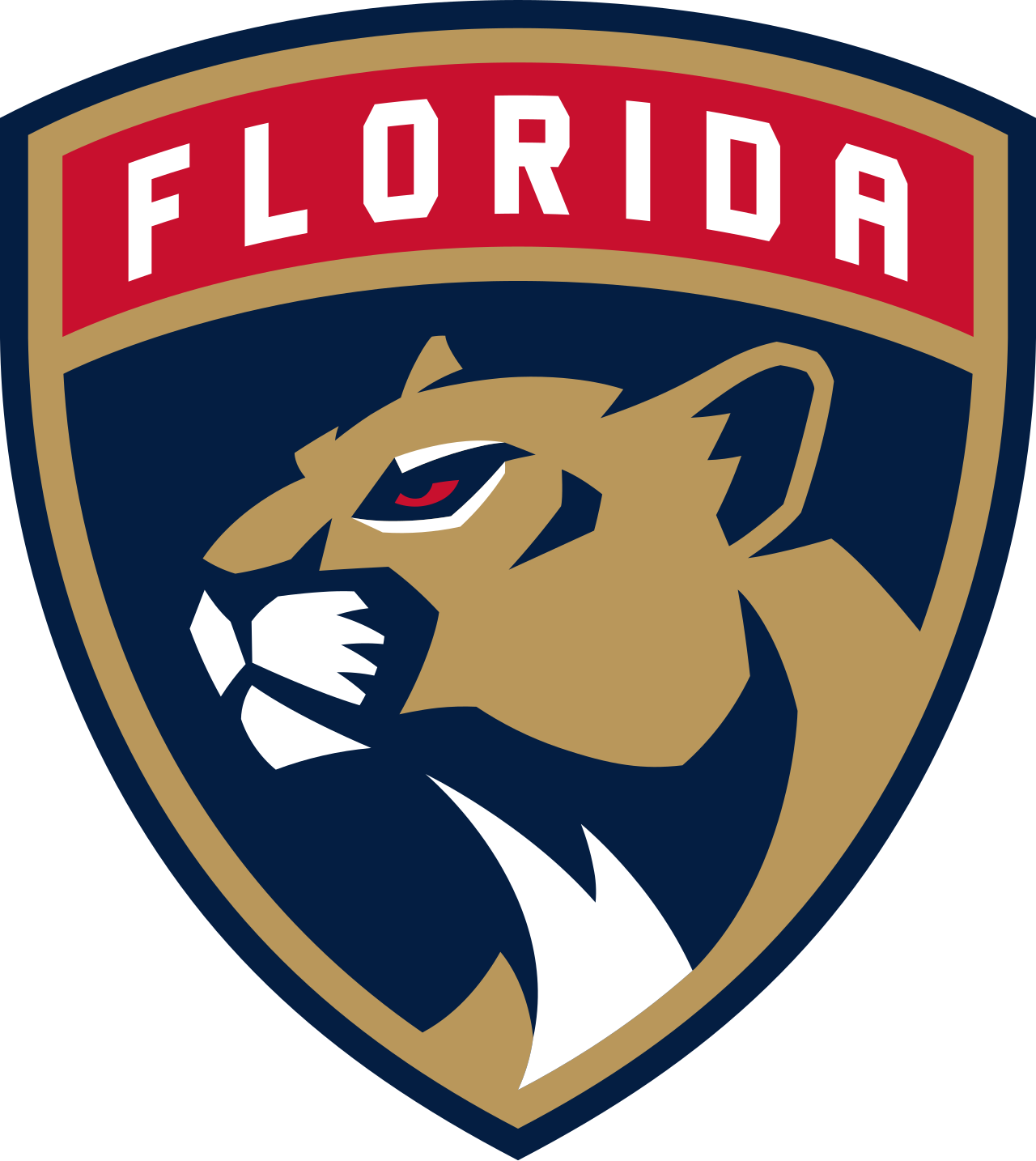 A logo with a stylized panther head in gold and black, with red eye, on a dark background. The top of the logo has a red banner with white letters spelling "FLORIDA."