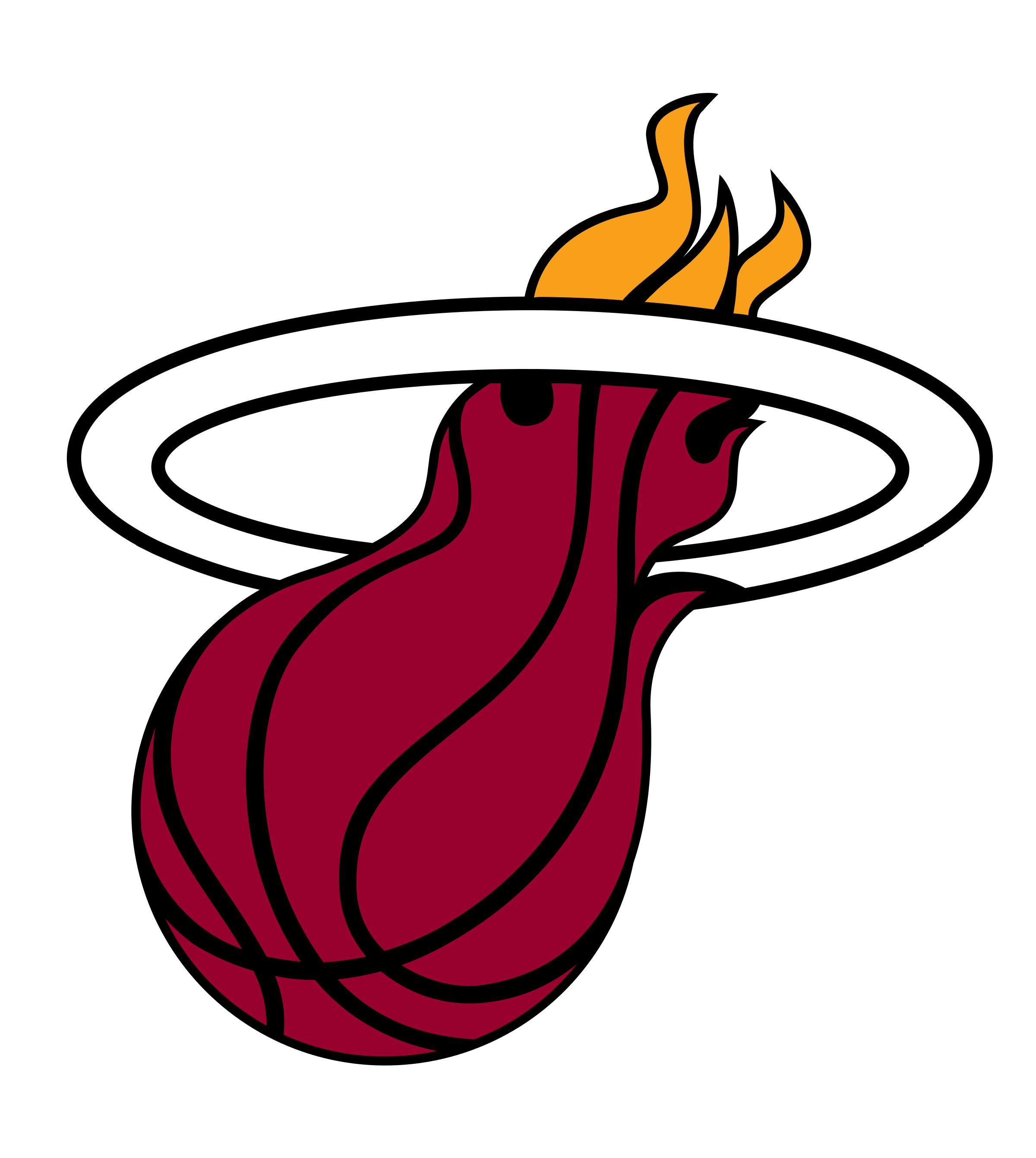Graphic of a fiery red heart with black outlines inside a white ring, set against a black background.
