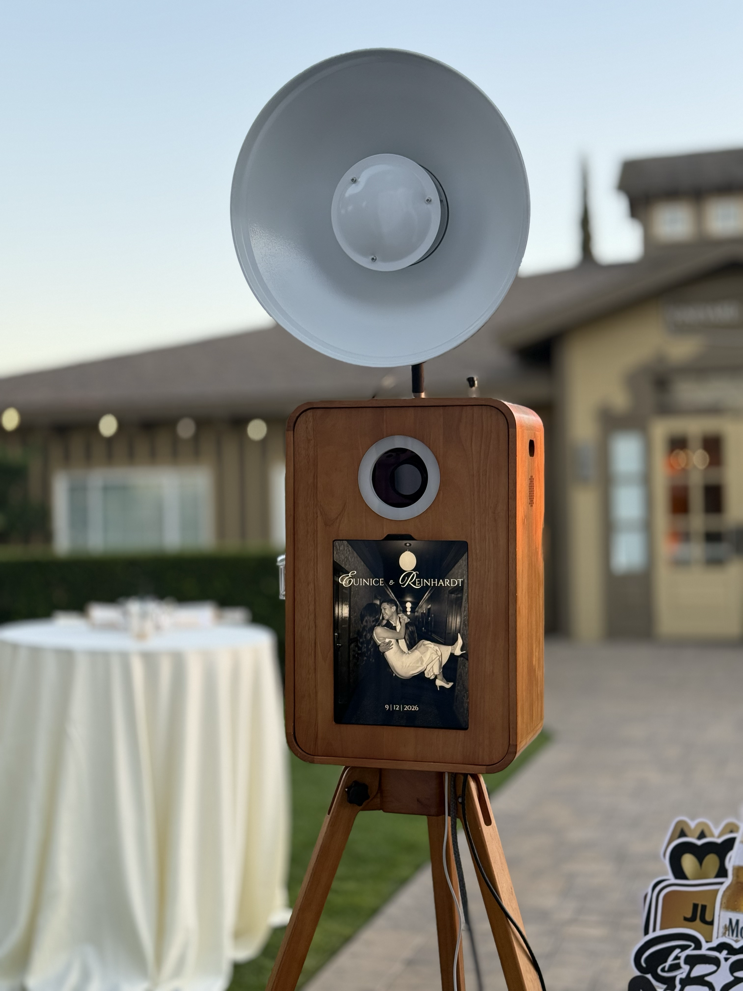 vintage styled backdrop with a flash mount above the shell and props to the side
