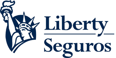 Logo of Liberty Seguros, featuring the profile of the Statue of Liberty's head and crown in navy blue with the text ‘Liberty Seguros’ to the right.