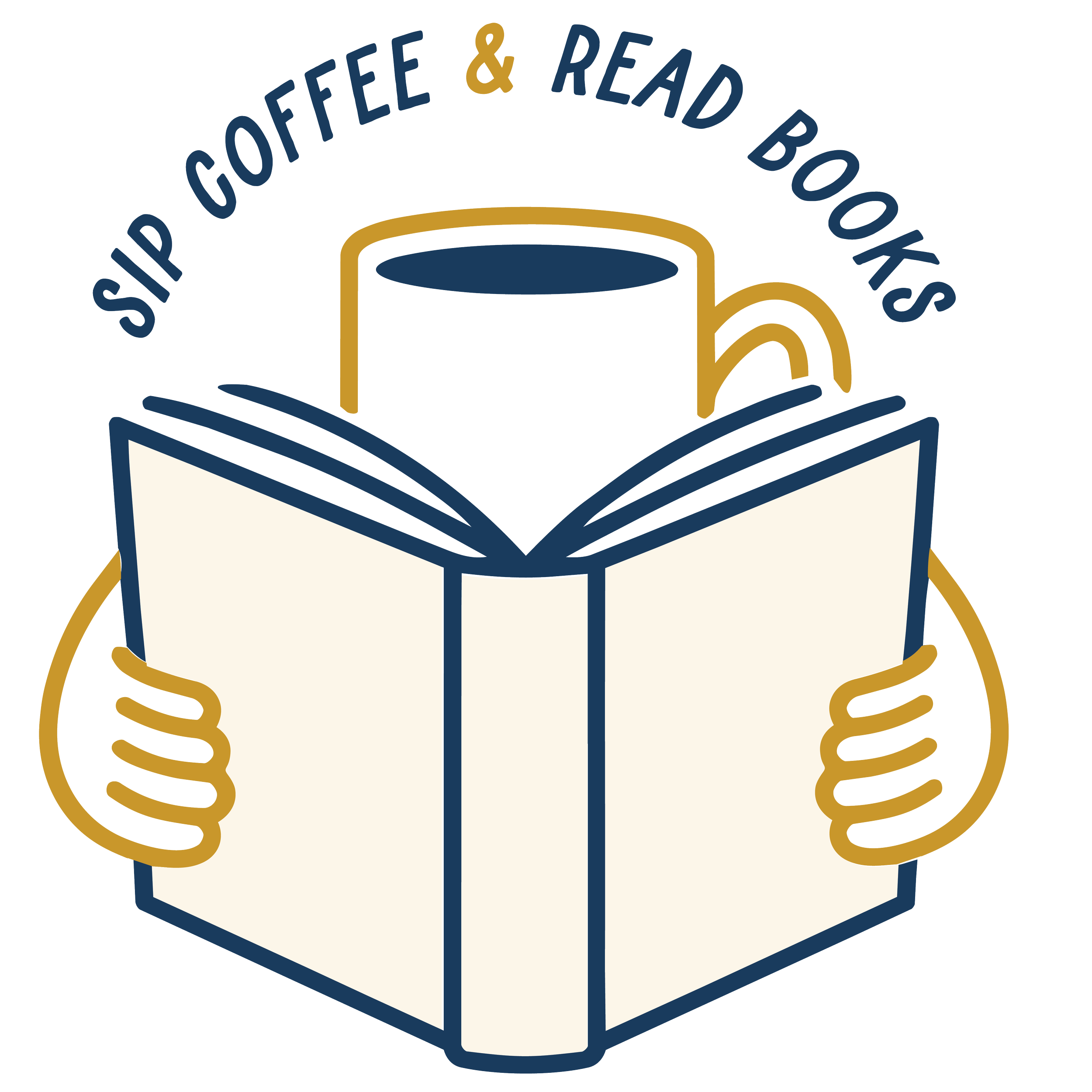 Logo featuring a stylized open book with a coffee mug and the text 'Coffee & Read Books' arching over the top.