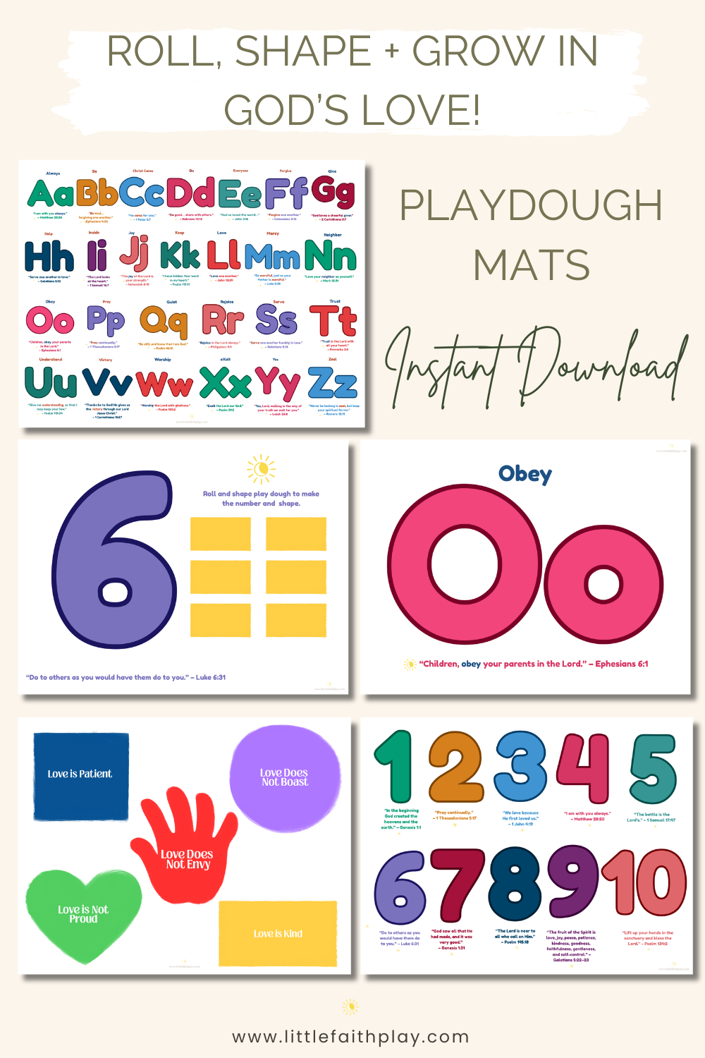 Free ABC + 123 Playdough Mats
