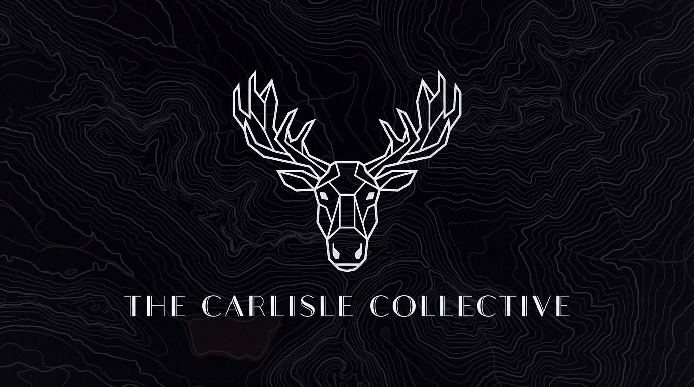 A stylized line drawing of a deer head with antlers on a topographic map background, with the text "The Carlisle Collective" beneath.