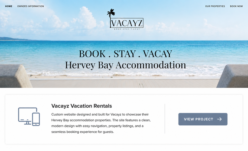 Vacayz holiday rentals website homepage