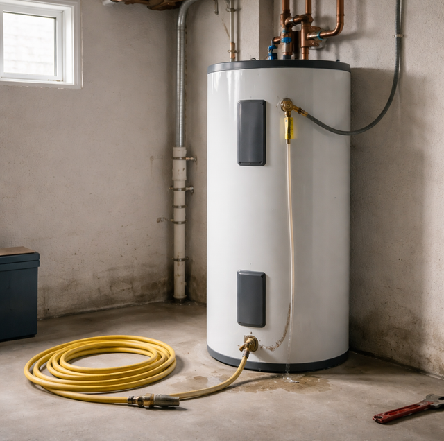 rusty residential water heater rumbling with sediment buildup