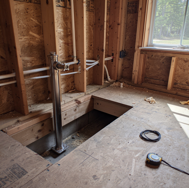 floor-mounted freestanding tub filler rough-in pipes unfinished basement