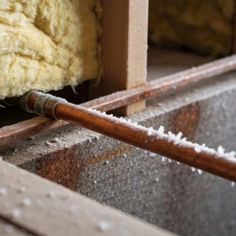 Frozen copper water pipe inside insulated wall cavity during Maine winter conditions causing residential plumbing freeze risk and potential damage.