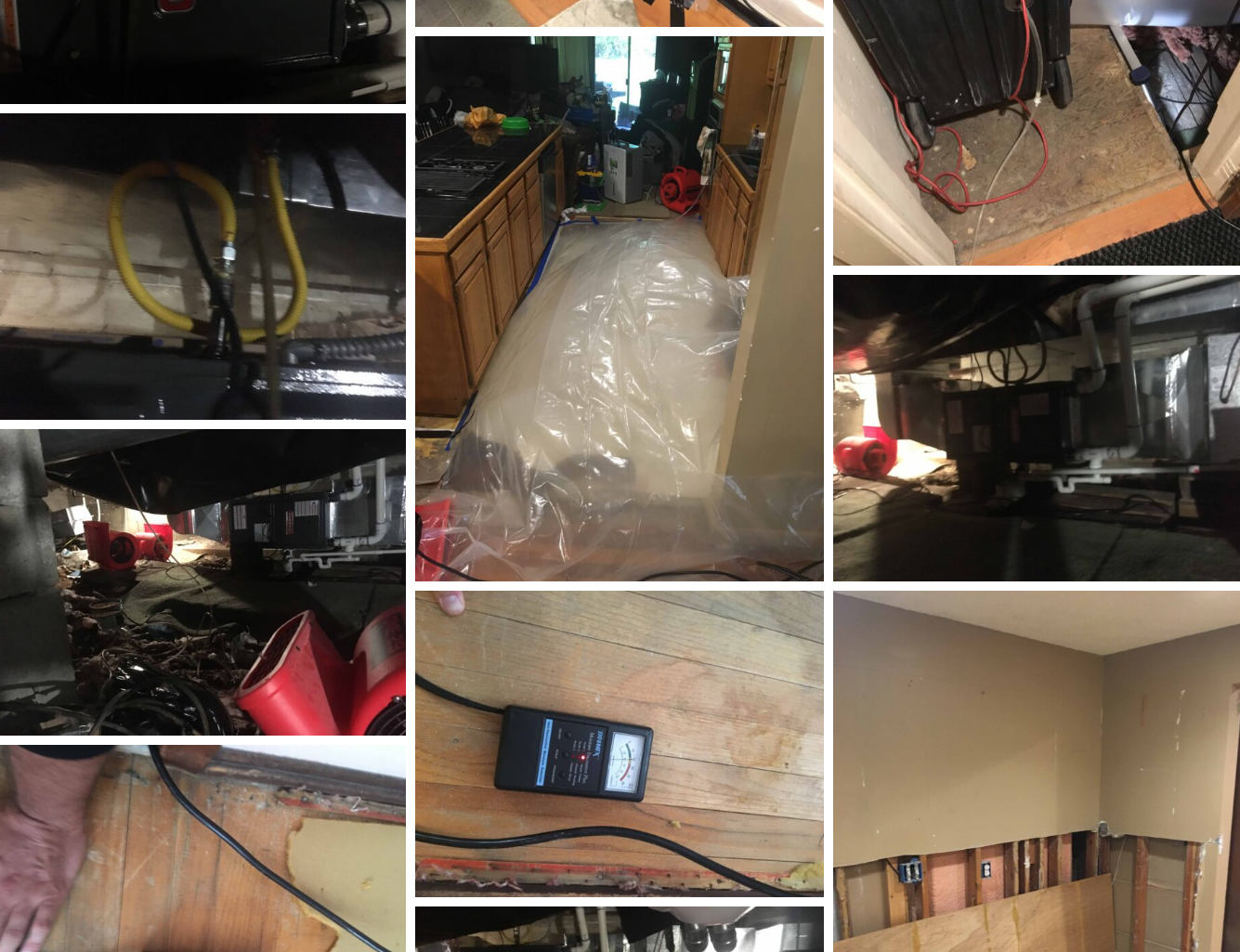 Collage of images showing home renovation and electrical work, including wiring, tools, and construction areas.