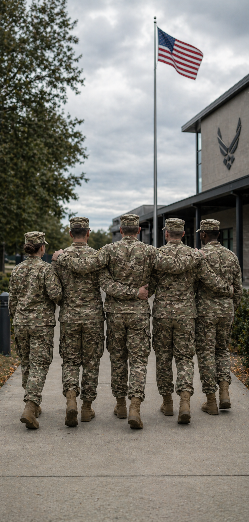 Air Force service members walking together representing teamwork and brotherhood