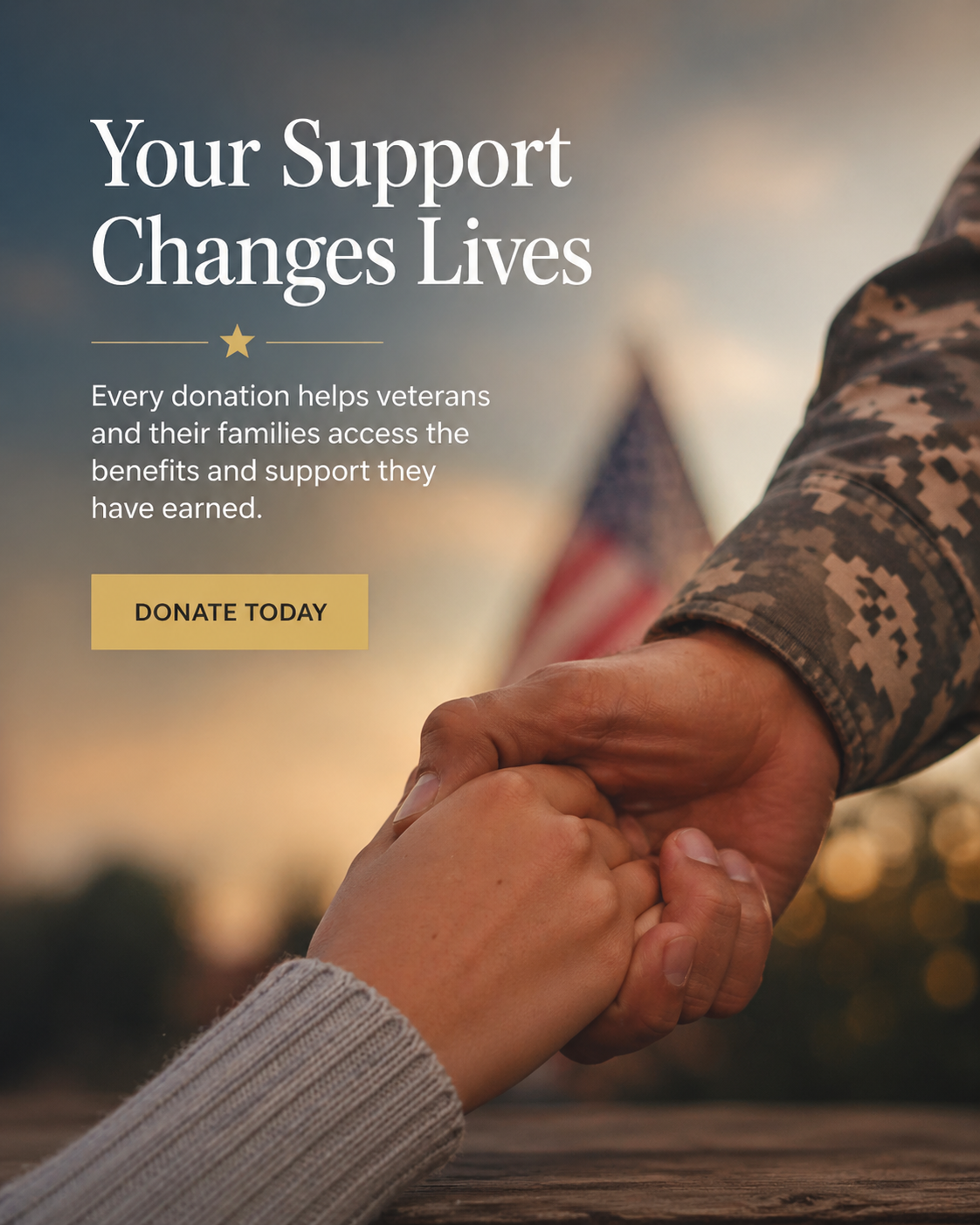 Military and civilian hands joined representing support for veterans and families
