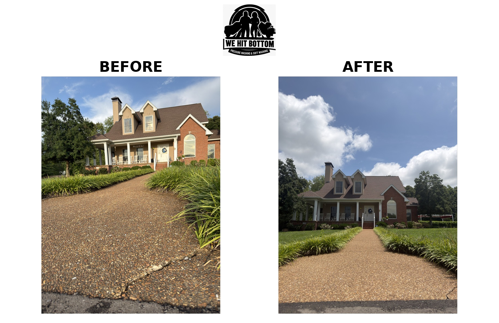 Front exposed aggregate walkway before and after cleaning