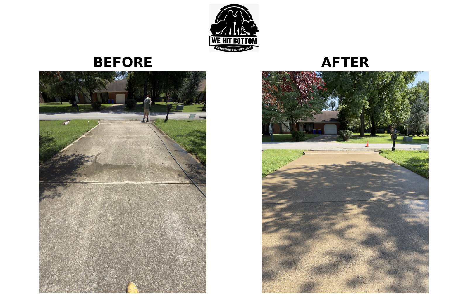 Concrete driveway before and after pressure washing
