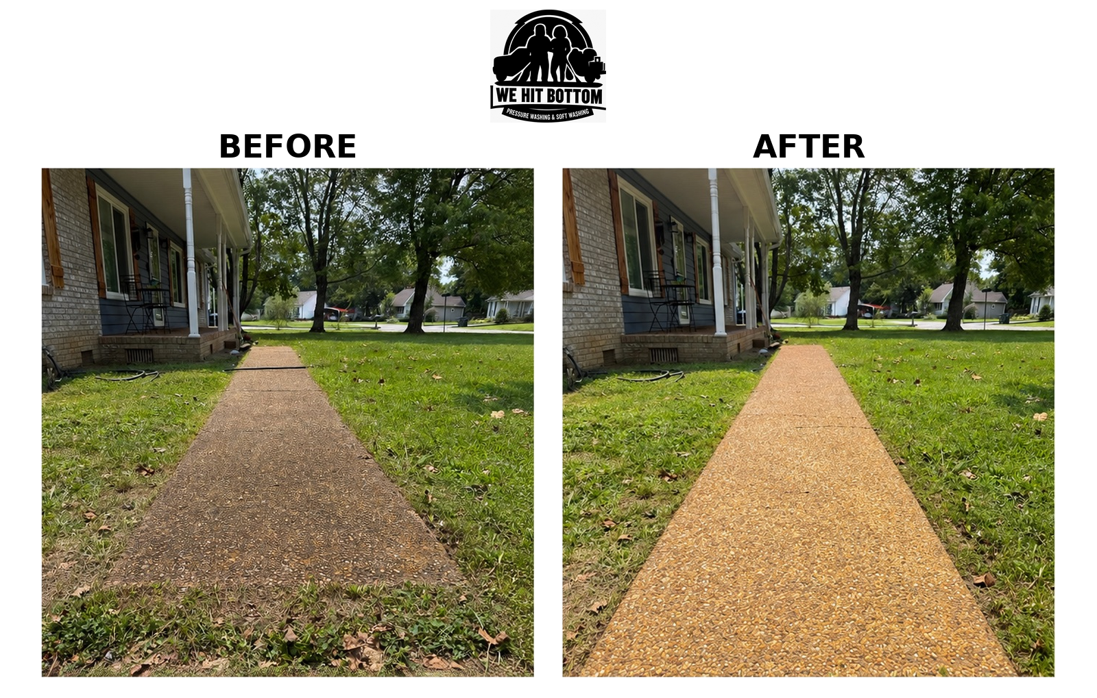 Exposed aggregate walkway before and after cleaning