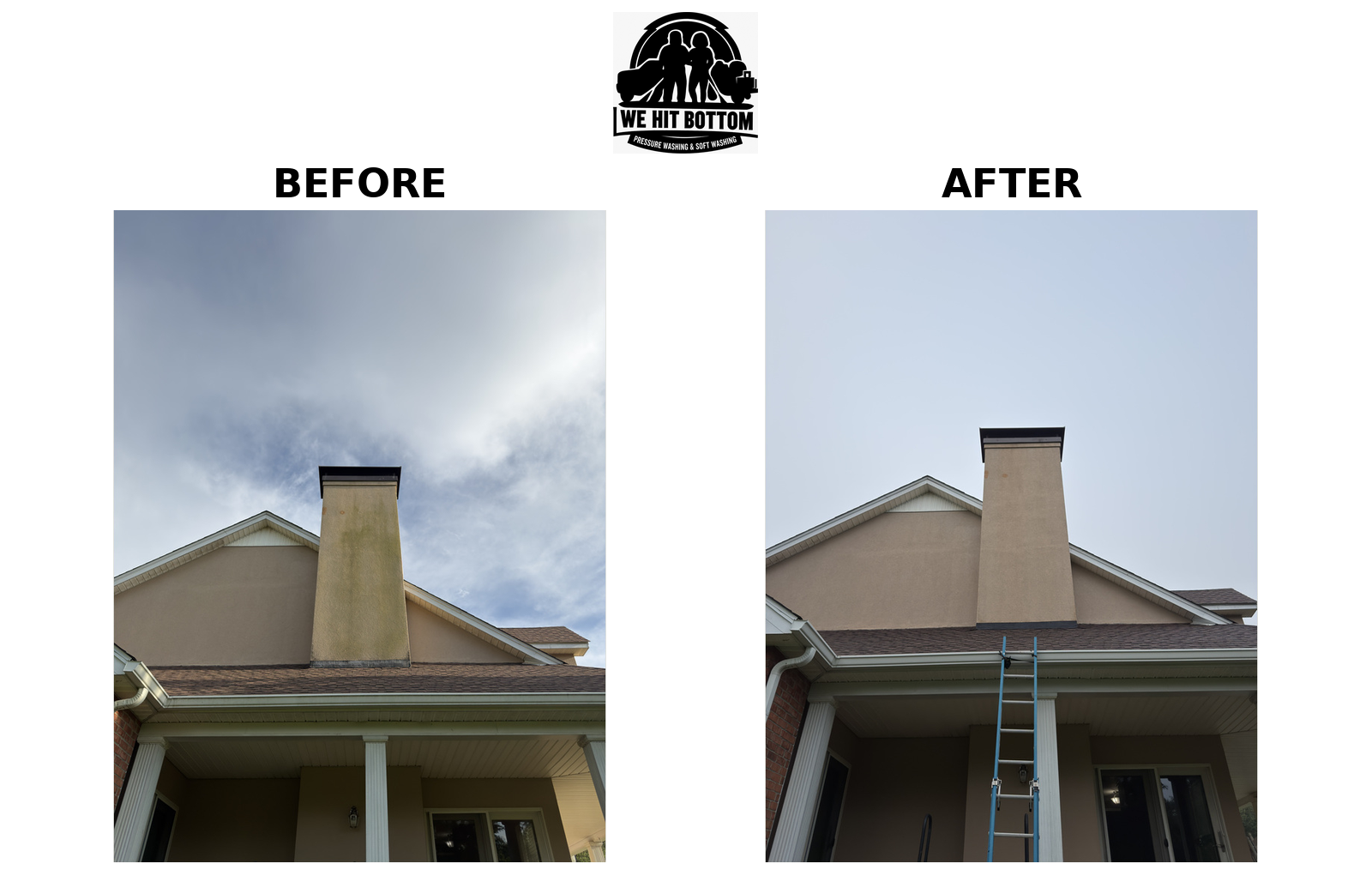 Chimney before and after soft washing