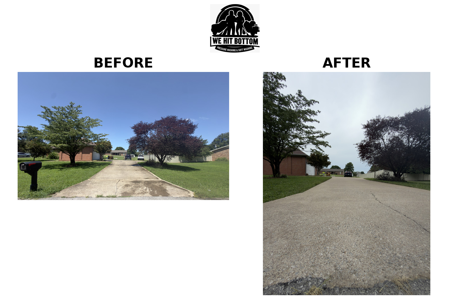 Concrete driveway before and after surface cleaning