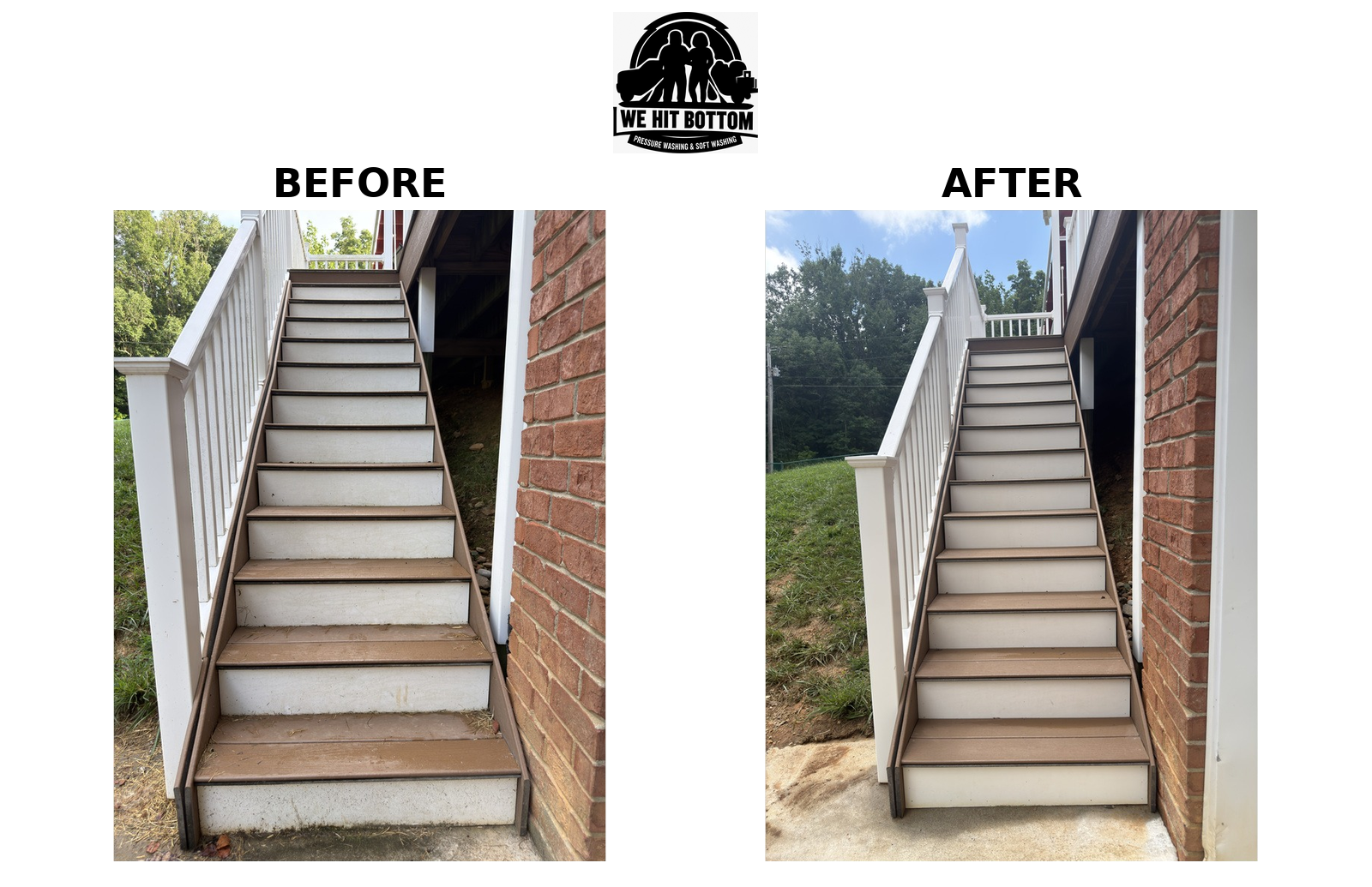Exterior stairs before and after cleaning