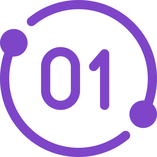Number 01 inside a purple circle with an arrow line around it.