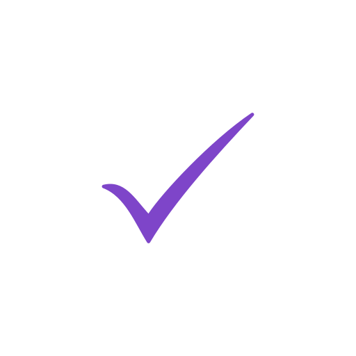 Black clock face with purple checkmark indicating success or completion