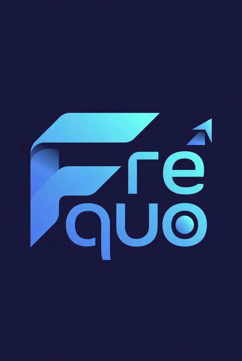 Stylized logo with the word 'Fé quô' in blue gradient text on a dark background, with an upward arrow above the letter 'ô'.
