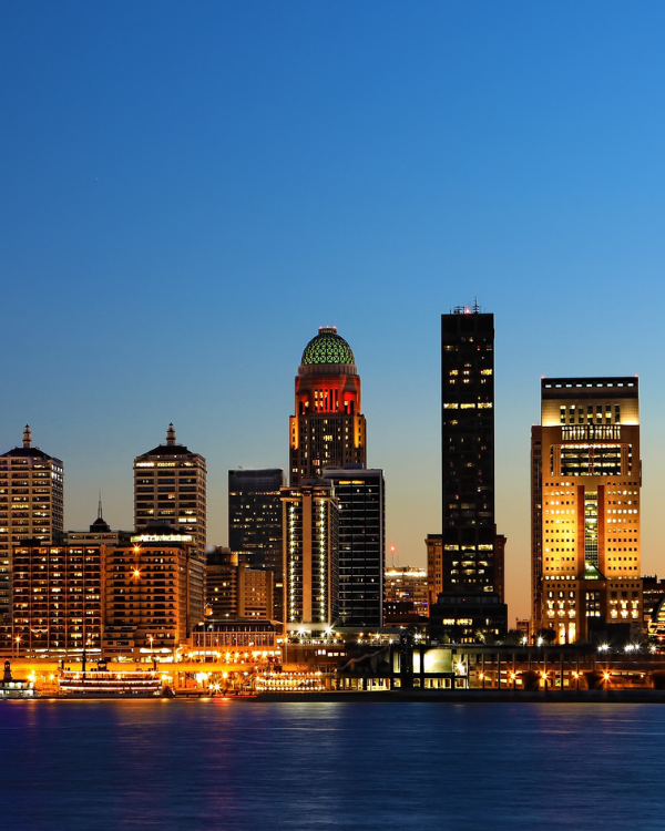 Louisville, Kentucky high rise buildings on the waterfront.