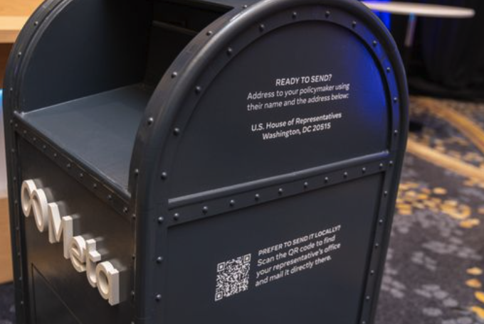 Fabricated Mailbox with directions for addressing to their correct policymaker 
