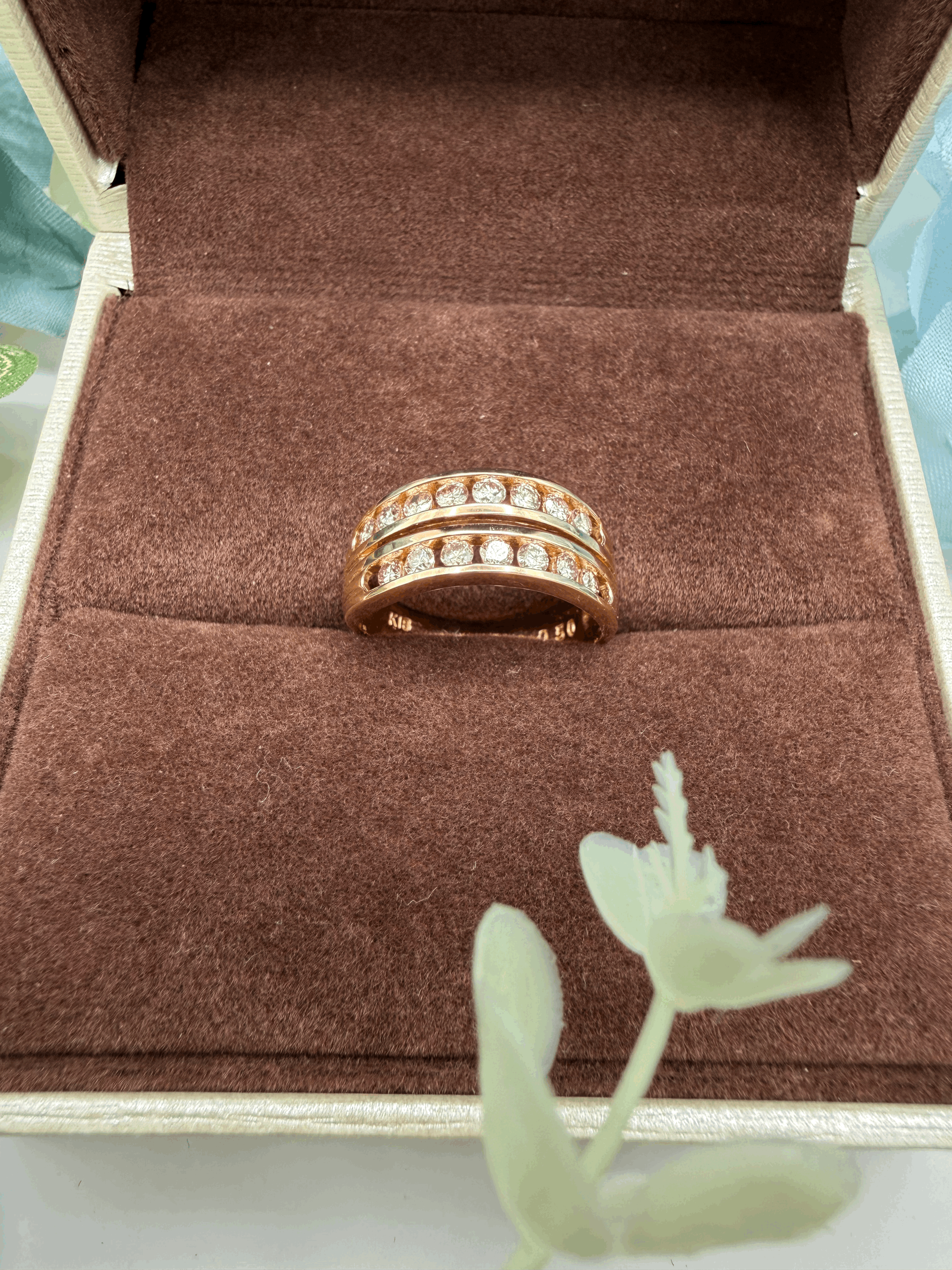 18K Solid Gold Diamond Double Band Ring
