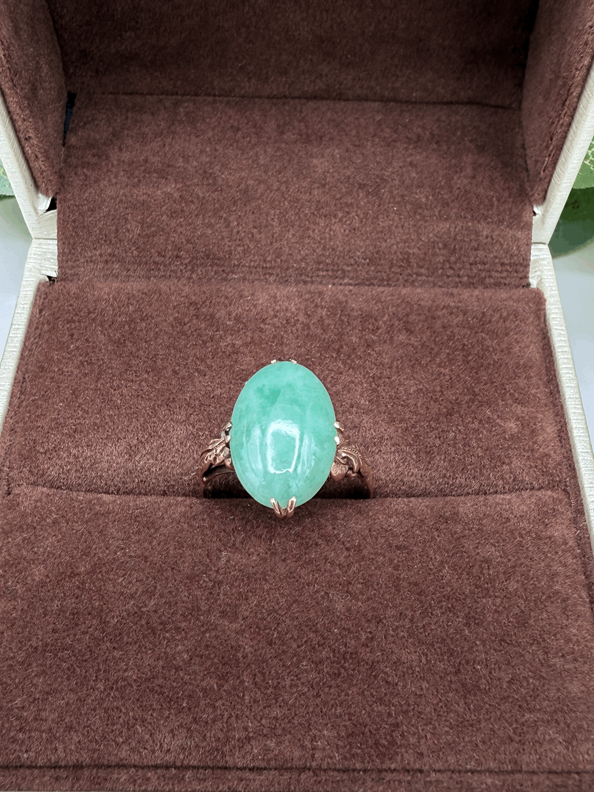 18k Solid Gold Natural Jade Ring