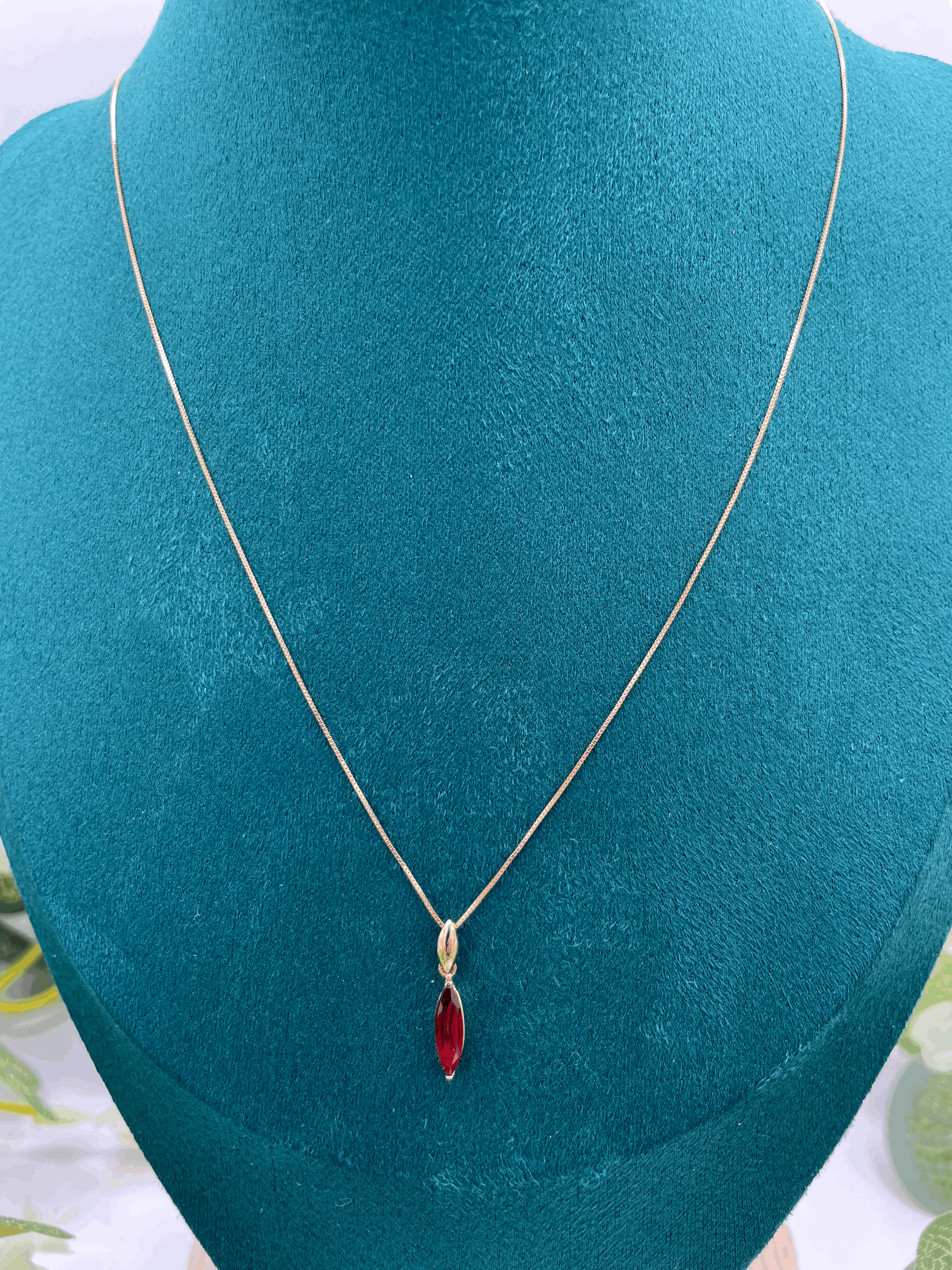 18k Gold Necklace with Marquise Ruby Pendant