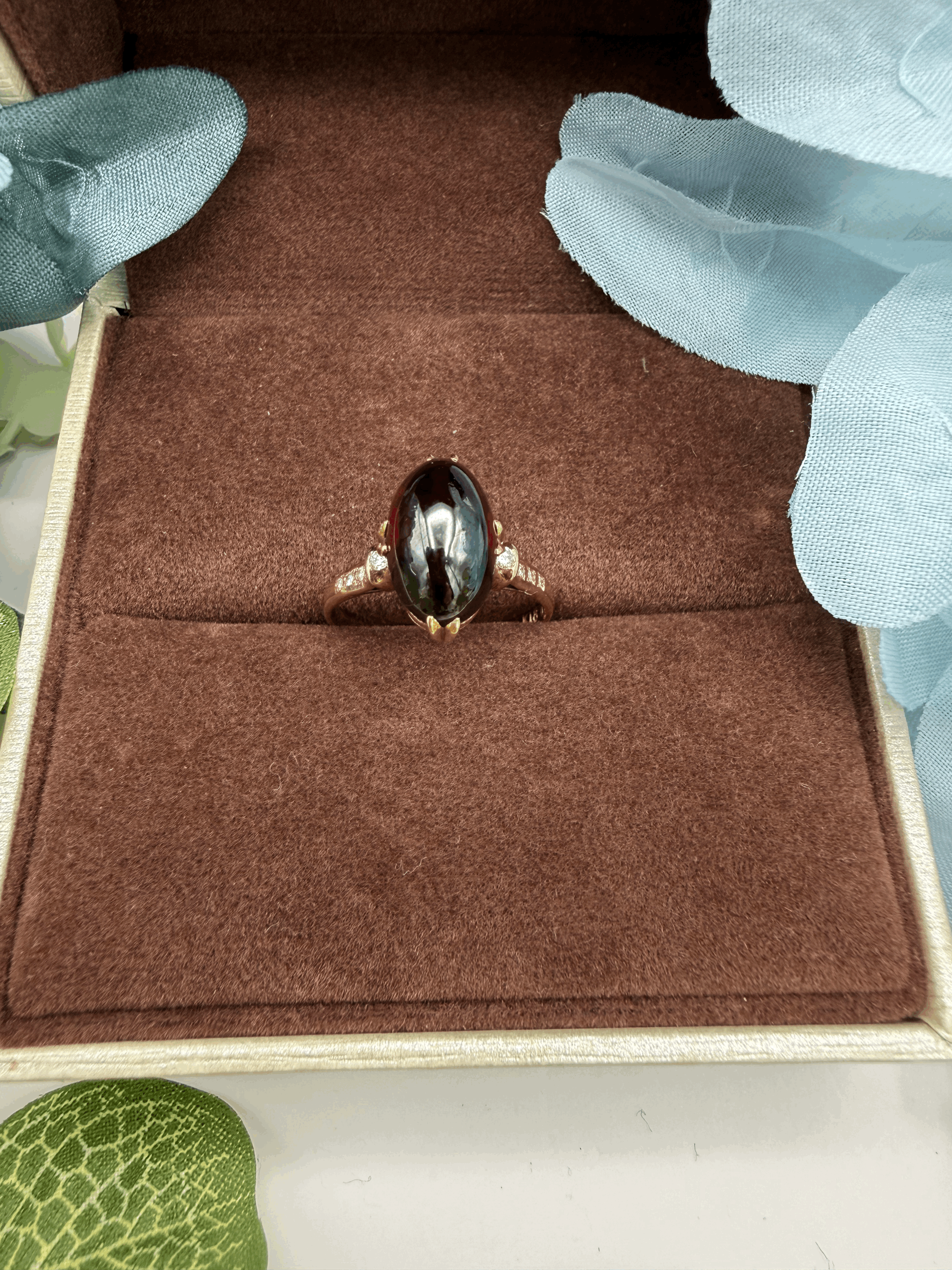 18k Solid Gold with Bloody Red Onyx Stone and Small Diamond Accents