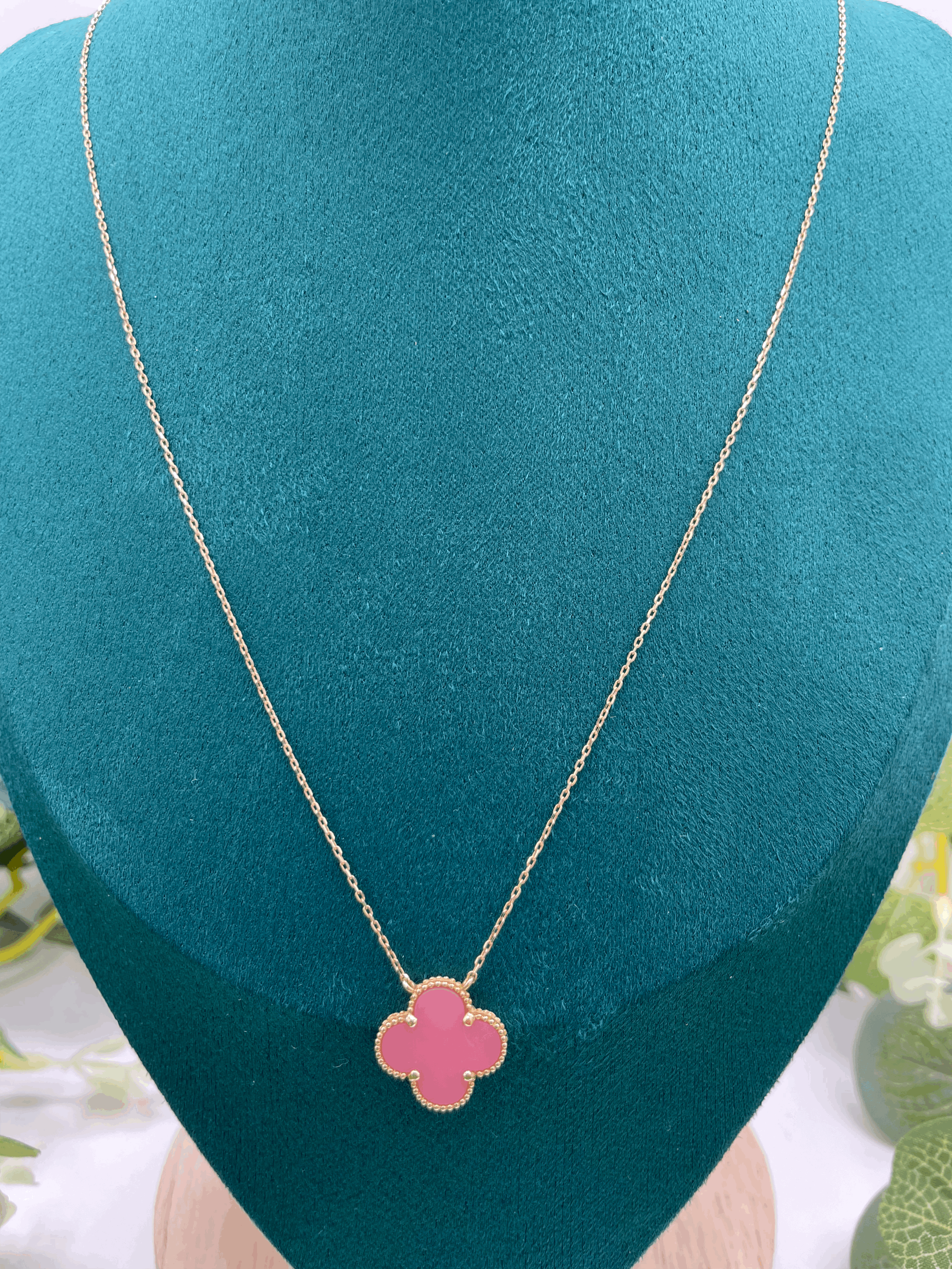 Pink Clover Necklace in 18k Gold