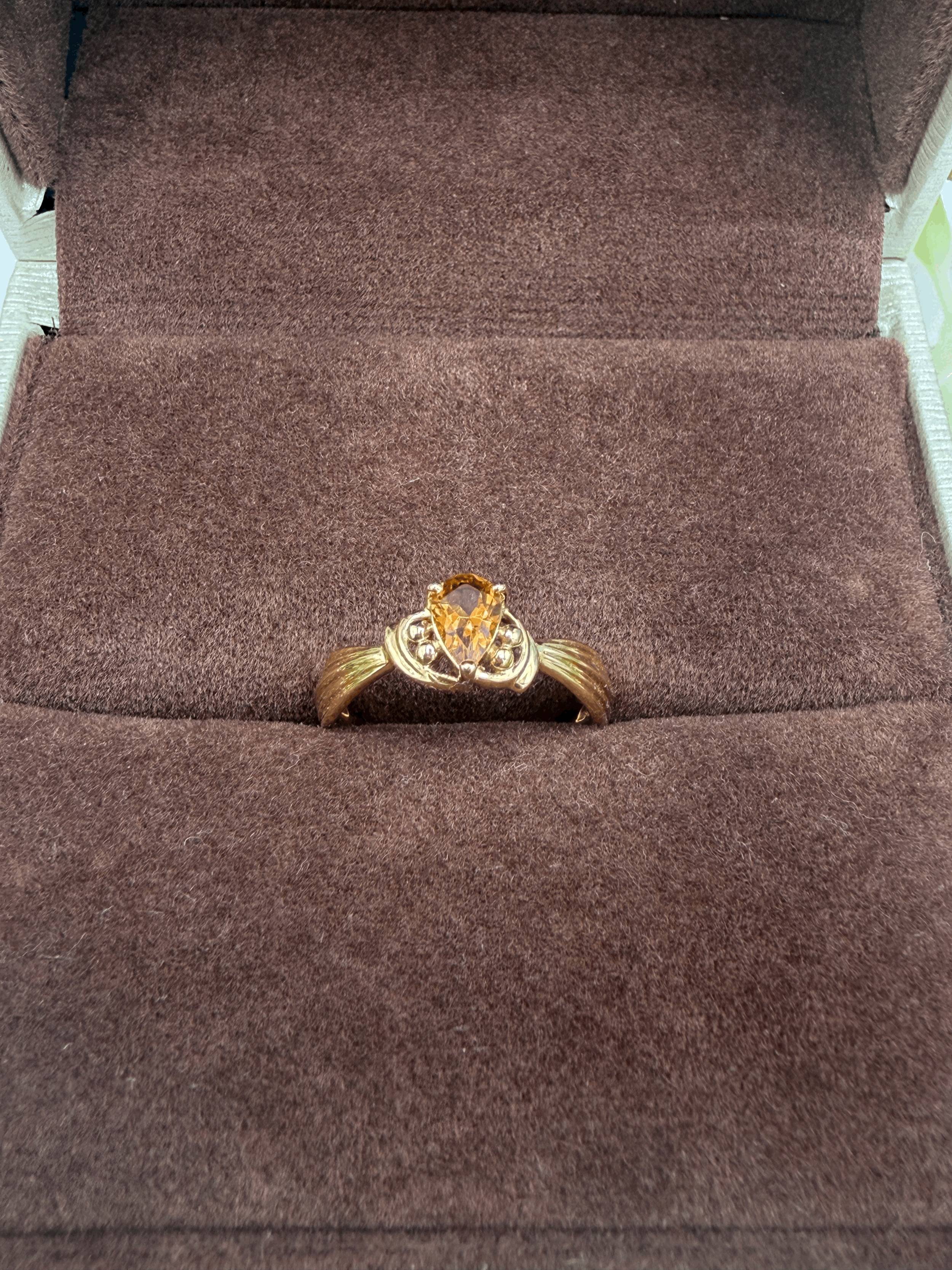 18k Solid Gold Citrine Pear Diamond Ring