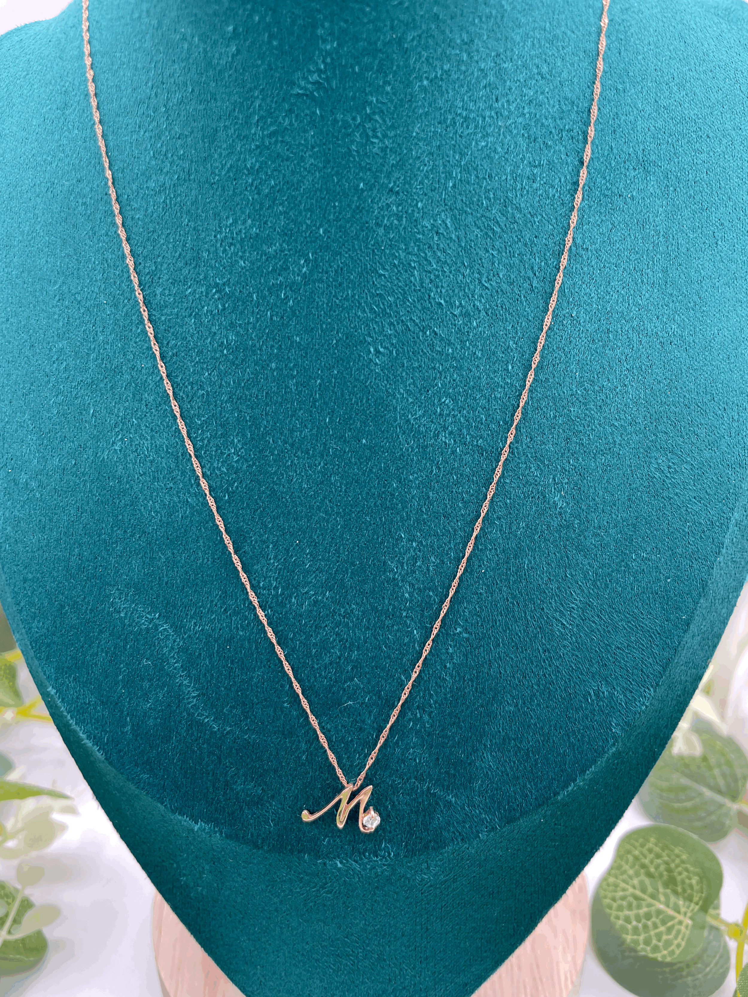M Initial Pendant in 10k Rose Gold Necklace