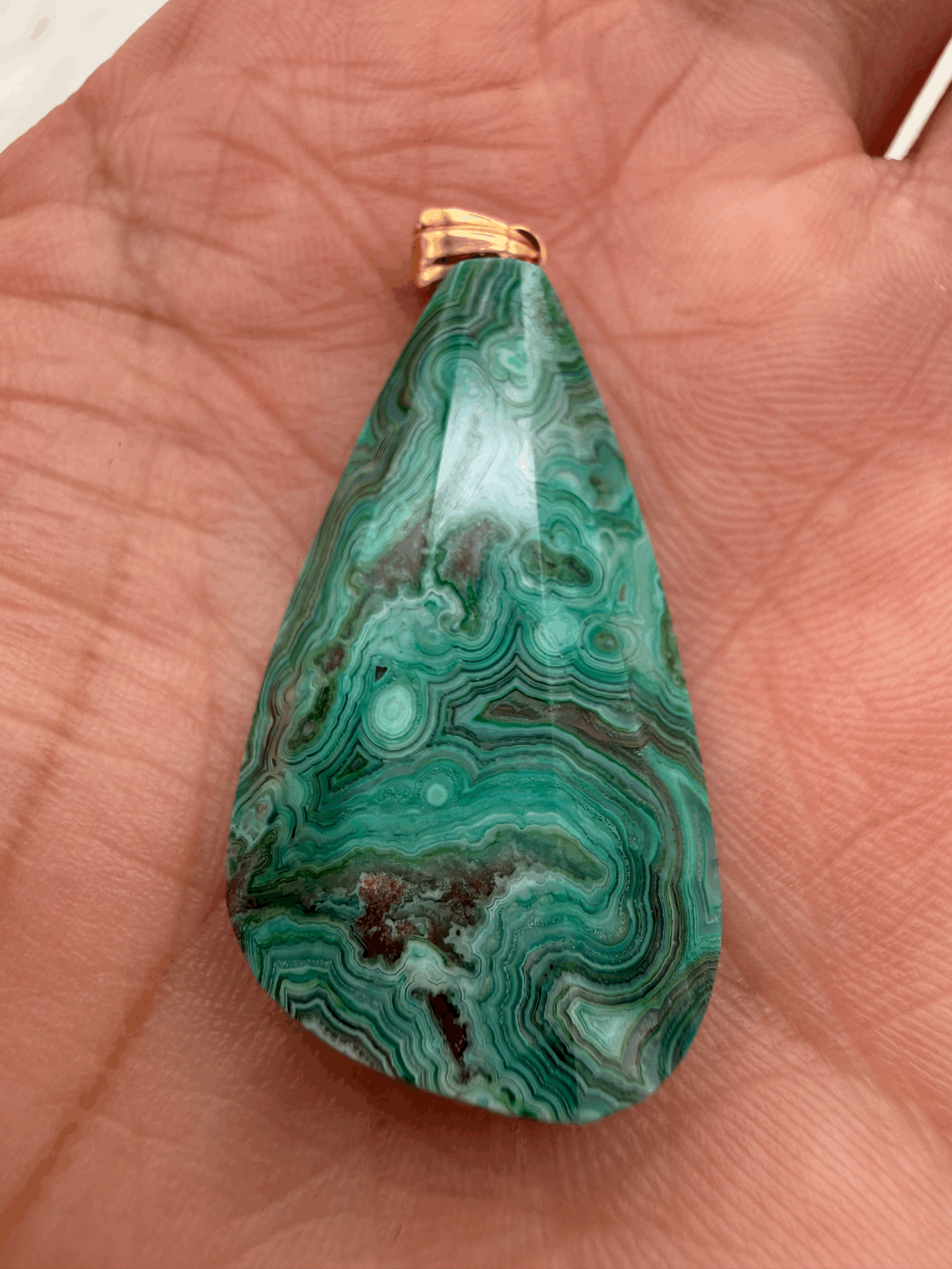 Exquisite Natural Malachite Teardrop Pendant in 18K Solid Gold 6.3g